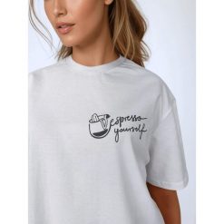 Biały T-shirt Damski Espresso Yourself BeShaped. Brązowe t-shirty damskie BESHAPED, bez wzorów, z bawełny, sportowe, bez kołnierzyka, bez ramiączek. W wyprzedaży za 169.15 zł.