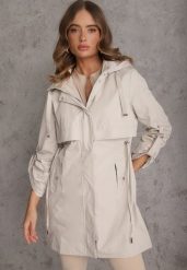 Beżowa Kurtka Przejściowa Typu Parka z Odpinanym Kapturem Ozdobiona Sznurkami Fallaiah. Brązowe kurtki damskie Renee, l, bez wzorów. Za 189.99 zł.