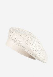Jasnobeżowa Czapka Beret z Geometrycznym Wzorem z Cyrkoniami Holindia. Brązowe czapki damskie Renee, bez wzorów, klasyczne. Za 39.99 zł.