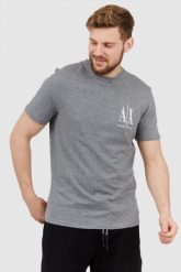 ARMANI EXCHANGE Szary t-shirt męski z wyszywanym logo. Szare t-shirty męskie Armani Exchange, l, bez wzorów, prążkowane, bez kołnierzyka, bez ramiączek. W wyprzedaży za 159.99 zł.