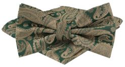 Mucha Męska w Zestawie z Poszetką - Alties - Zieleń, Beżowe Paisley. Zielone krawaty i muchy Alties, bez wzorów, eleganckie. Za 65.00 zł.