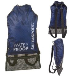 Plecak wodoszczelny worek sportowy na basen + siatka Mesh Bag 2 osobne kieszenie. Czerwone plecaki męskie SAFE4SPORT, bez wzorów, z materiału, sportowe. Za 65.99 zł.