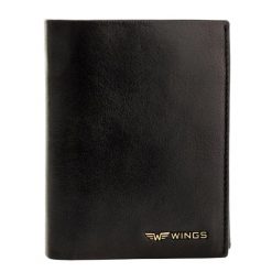 WINGS Męski portfel ze skóry bydlęcej Black. Czarne portfele męskie Wings, bez wzorów, z materiału. Za 109.90 zł.