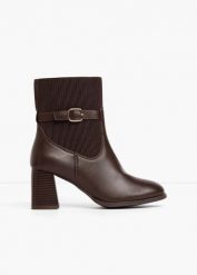 Botki ze wstawkami z tkaniny. Brązowe botki damskie bonprix, bez wzorów, z tkaniny, bez obcasa, bez zapięcia. Za 189.99 zł.