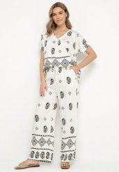 Czarno-Biały Bawełniany Komplet Koszula i Szerokie Spodnie w Stylu Boho Ollirive. Białe koszule damskie Born2be, l, z aplikacjami, z bawełny, boho, bez kołnierzyka, bez ramiączek. Za 64.99 zł.