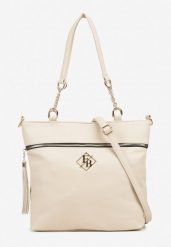 Beżowa Torebka Typu Shopper z Ozdobnymi Rączkami i Paskiem na Ramię Idaloriela. Brązowe shopperki damskie Renee, bez wzorów, z jeansu, na ramię, bez dodatków. Za 99.99 zł.