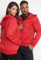 Czerwona Bluza z Polarem i Kapturem Oemret. Czerwone bluzy męskie Born2be, l, bez wzorów, z dzianiny, z kapturem. Za 79.99 zł.