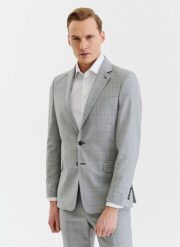 PAKO LORENTE – Szara wełniana marynarka garniturowa w kratę. Szare garnitury męskie Pako Lorente, bez wzorów, z wełny, eleganckie. Za 849.99 zł.