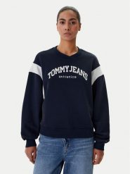 Tommy Jeans Bluza Varsity DW0DW22365 Granatowy Boxy Fit. Niebieskie bluzy damskie Tommy Jeans, m, bez wzorów, z bawełny, bez ramiączek, bez kaptura. Za 489.99 zł.