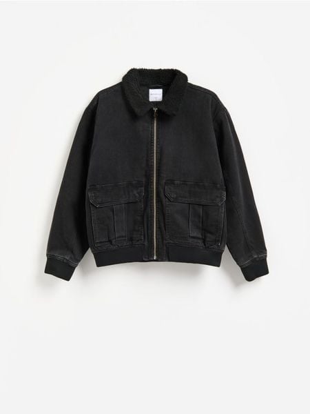 Jeansowa kurtka bomber - szary. Szare kurtki męskie Reserved, l, bez wzorów, z denimu, bez kaptura. Za 239.99 zł.