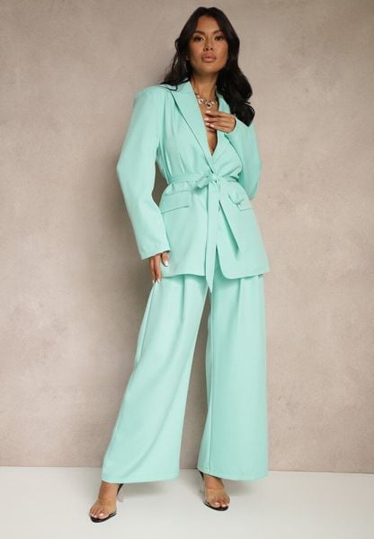 Jasnozielone Szerokie Spodnie High Waist o Garniturowym Kroju z Zakładkami Uliadorea. Zielone spodnie materiałowe damskie Renee, bez wzorów, z jeansu, eleganckie, z podwyższonym stanem. Za 109.99 zł.