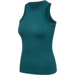 Bezszwowy damski top prążkowany Hummel Pulse. Zielone topy damskie Hummel, bez wzorów, z materiału, sportowe, bez kołnierzyka, bez ramiączek. Za 196.00 zł.