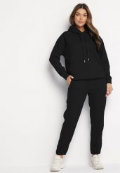 Czarny Komplet Dresowy Rozpinana Bluza z Kapturem Wykończona Ściągaczem i Spodnie z Gumką w Pasie Starkie. Czarne bluzy damskie Born2be, s, bez wzorów, z bawełny, eleganckie, bez ramiączek, z kapturem. Za 79.99 zł.