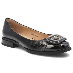 Czarne Baleriny S.Barski Eleganckie Obuwie Damskie. Czarne balerinki damskie S.BARSKI, bez wzorów, z lakierowanej skóry, biznesowe, bez obcasa, na obcasie, bez zapięcia. Za 179.00 zł.