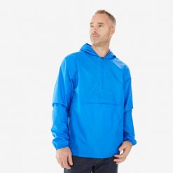 Kurtka turystyczna męska Raincut suwak pod szyją. Czarne kurtki męskie QUECHUA, l, bez wzorów, z materiału, sportowe, bez kaptura. Za 54.99 zł.