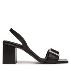 Sandały Calvin Klein. Czarne sandały damskie Calvin Klein, bez wzorów, bez obcasa, na słupku, bez zapięcia. Za 379.99 zł.