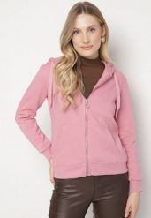 Ciemnoróżowa Bluza z Kapturem Zapinana na Suwak Erekai. Czerwone bluzy damskie Born2be, l, bez wzorów, z dzianiny, sportowe, bez ramiączek, z kapturem. Za 109.99 zł.