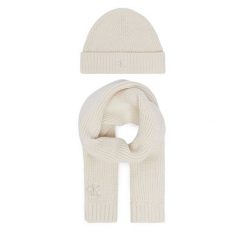 Zestaw szalik i czapka Calvin Klein Jeans. Białe czapki damskie Calvin Klein Jeans, bez wzorów, z jeansu. Za 209.99 zł.