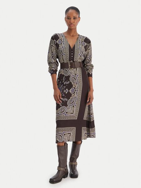 Liu Jo Sukienka codzienna MF5394 TS117 Brązowy Regular Fit. Brązowe sukienki damskie Liu Jo, na co dzień, bez wzorów, z syntetyku, wizytowe, bez kołnierzyka, bez ramiączek, proste. Za 989.99 zł.