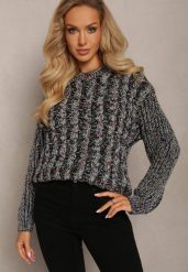 Czarny Sweter w Warkoczykowy Splot Salvio. Czarne swetry nierozpinane damskie Renee, m, bez wzorów, z dzianiny, casualowe, bez kołnierzyka, bez ramiączek. Za 69.99 zł.