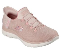 Tenisówki Skechers Model Slip-ins Summits- Dazzling Haze Kolor Rose. Czerwone trampki i tenisówki damskie Skechers, bez wzorów, z jersey, bez zapięcia. Za 299.99 zł.