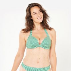 Góra kostiumu kąpielowego surfingowego damska Olaian Elena. Zielone bikini OLAIAN, bez wzorów, z elastanu. Za 79.99 zł.