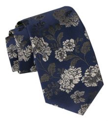 Męski Krawat - Alties - Motyw Kwiatowy na Granatowym Tle. Niebieskie krawaty i muchy Alties, bez wzorów, z tkaniny, eleganckie. Za 49.00 zł.