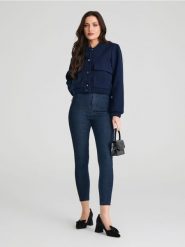 Jeansy skinny high waist - granatowy. Niebieskie jeansy damskie Sinsay, bez wzorów, z denimu, z podwyższonym stanem. W wyprzedaży za 33.99 zł.