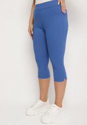 Niebieskie Spodnie z Bawełny o Kroju Capri Dolonisa. Niebieskie spodnie materiałowe damskie Born2be, bez wzorów, z bawełny, eleganckie. Za 79.99 zł.