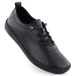 Skórzane półbuty damskie czarne T.Sokolski 2023 FL. Czarne półbuty damskie T.Sokolski, bez wzorów, ze skóry, bez obcasa, bez zapięcia. Za 269.99 zł.