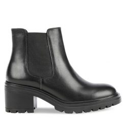 Sztyblety Geox. Czarne botki damskie Geox, bez wzorów, bez obcasa, na słupku, bez zapięcia. Za 549.99 zł.