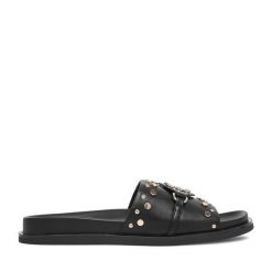 Klapki Nine West. Czarne klapki damskie Nine West, bez wzorów, bez obcasa, bez zapięcia. Za 219.99 zł.