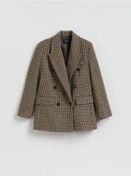 Dwurzędowa marynarka z dodatkiem wełny - wielobarwny. Marynarki i żakiety damskie Reserved, bez wzorów, z tkaniny, bez kołnierzyka, bez ramiączek. Za 299.99 zł.