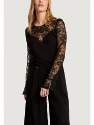 Morgan Bluzka 261-TMELO Czarny Slim Fit. Czarne bluzki damskie Morgan, xl, bez wzorów, z syntetyku, bez kołnierzyka, bez ramiączek. Za 209.99 zł.