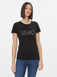 Liu Jo T-Shirt WA4051 JS923 Czarny Regular Fit. Czarne t-shirty damskie Liu Jo, xs, bez wzorów, z bawełny, bez kołnierzyka, bez ramiączek. Za 189.99 zł.