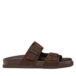 Klapki Geox. Brązowe klapki męskie Geox, bez wzorów, bez zapięcia. Za 359.99 zł.