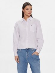 Tommy Jeans Koszula DW0DW17737 Fioletowy Boxy Fit. Fioletowe koszule damskie Tommy Jeans, m, bez wzorów, z bawełny, bez kołnierzyka, bez ramiączek. Za 239.99 zł.