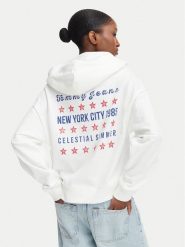 Tommy Jeans Bluza Star Novelty DW0DW23484 Biały Boxy Fit. Białe bluzy damskie Tommy Jeans, l, bez wzorów, z bawełny, retro, bez ramiączek, bez kaptura. Za 489.99 zł.
