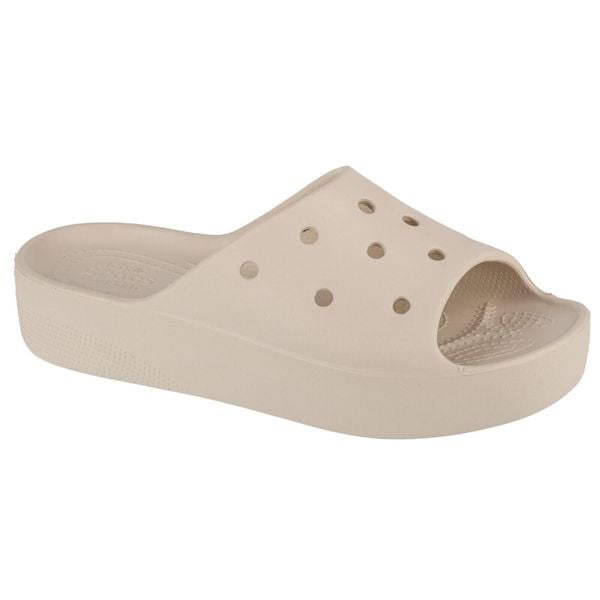 Klapki damskie Crocs Platform Slide. Szare klapki damskie Crocs, bez wzorów, z materiału, sportowe, bez obcasa, bez zapięcia. Za 295.00 zł.