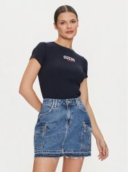 Guess Jeans T-Shirt W4YI64 KA0H1 Granatowy Slim Fit. Niebieskie t-shirty damskie Guess Jeans, xs, z aplikacjami, z bawełny, bez kołnierzyka, bez ramiączek. Za 79.99 zł.