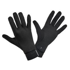 Rękawiczki do biegania Kiprun Warm+ 500 dotykowe V2. Czarne rękawiczki męskie KIPRUN, bez wzorów, z materiału. Za 49.99 zł.