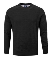 Bawełniany Sweter Męski - Pako Jeans - Czarny z Fakturą Materiału. Czarne swetry męskie Pako Jeans, na wiosnę, l, bez wzorów, z bawełny, eleganckie, bez kołnierzyka, bez ramiączek. Za 169.00 zł.