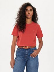 Tommy Hilfiger T-Shirt Modern WW0WW39848 Czerwony Regular Fit. Czerwone t-shirty damskie Tommy Hilfiger, xs, bez wzorów, z bawełny, bez kołnierzyka, bez ramiączek. Za 199.99 zł.