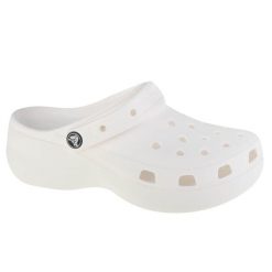 Klapki Crocs Model Classic Platform Clog W Kolor Biały. Białe klapki damskie Crocs, bez wzorów, z materiału, sportowe, bez obcasa, bez zapięcia. W wyprzedaży za 212.05 zł.