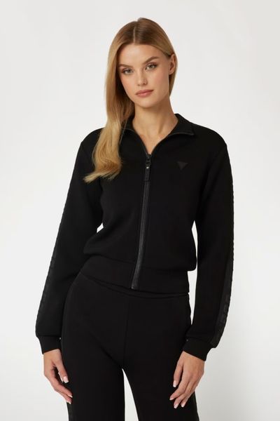 GUESS Czarna bluza damska z lampasami New Allie Scuba, Rozmiar M. Czarne bluzy damskie Guess, m, z aplikacjami, z materiału, bez ramiączek, bez kaptura. W wyprzedaży za 217.99 zł.