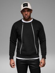 Męska bluza z ozdobnymi zamkami z przodu czarna V1 OM-SSNZ-0187 M. Czarne bluzy męskie Ombre, m, bez wzorów, bez ramiączek, bez kaptura. Za 287.44 zł.