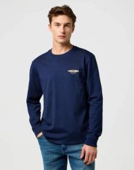 MESKA KOSZULKA WRANGLER LS AMERICANA TEE NAVY 112371469. Niebieskie t-shirty męskie Wrangler, xxl, bez wzorów, bez kołnierzyka, bez ramiączek. Za 99.99 zł.