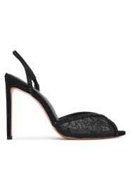 Eva Minge Sandały ROSE-SLT85016-208 Czarny. Czarne sandały damskie Eva Minge, bez wzorów, z materiału, bez obcasa, na szpilce, bez zapięcia. Za 429.99 zł.