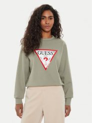 Guess Bluza W2YQ16 KBA11 Zielony Regular Fit. Zielone bluzy damskie Guess, xs, z aplikacjami, z bawełny, bez ramiączek, bez kaptura. Za 149.99 zł.
