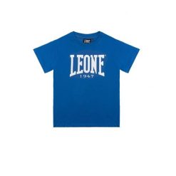 Leone 1947 Basic Kurzarm-T-Shirt z dużym logo dla Kinder. Niebieskie t-shirty damskie LEONE 1947 APPAREL, bez wzorów, z bawełny, sportowe, bez kołnierzyka, bez ramiączek. W wyprzedaży za 48.42 zł.